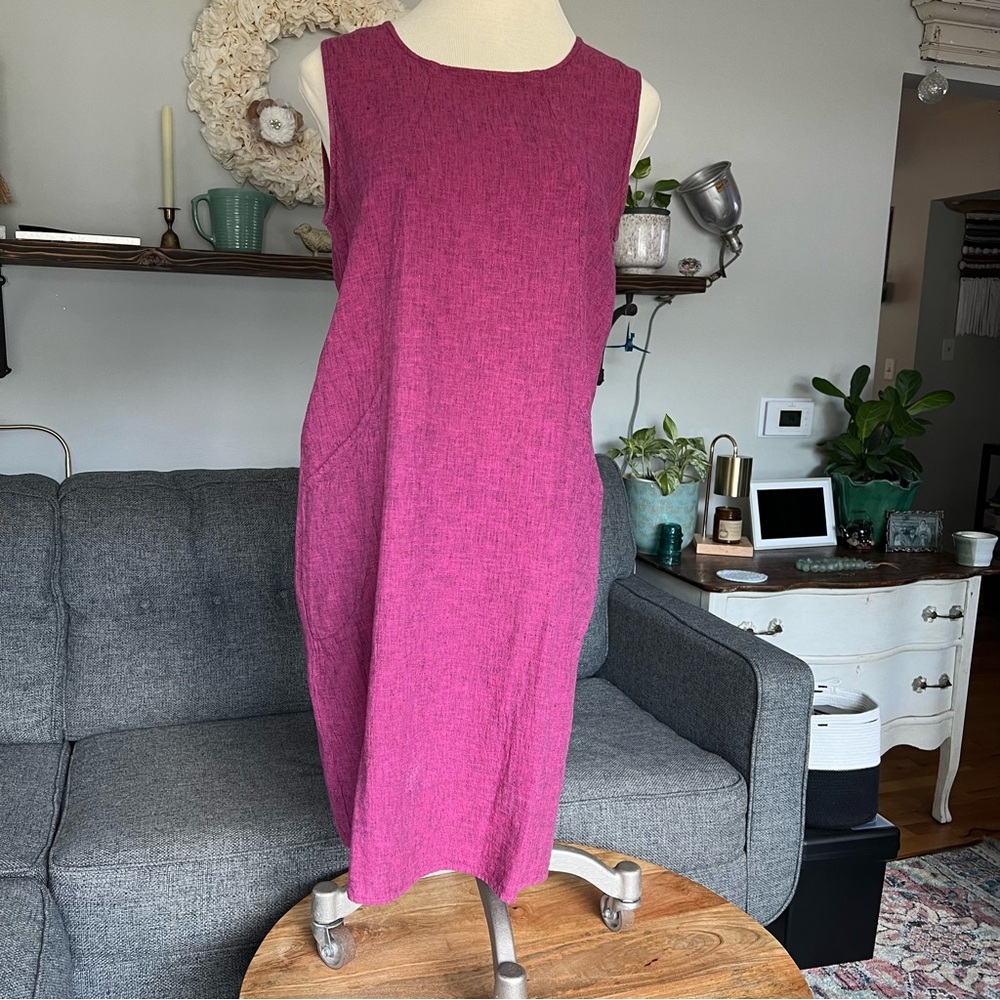 Women’s Fuschia Linen/cotton sleeveless sheath dress